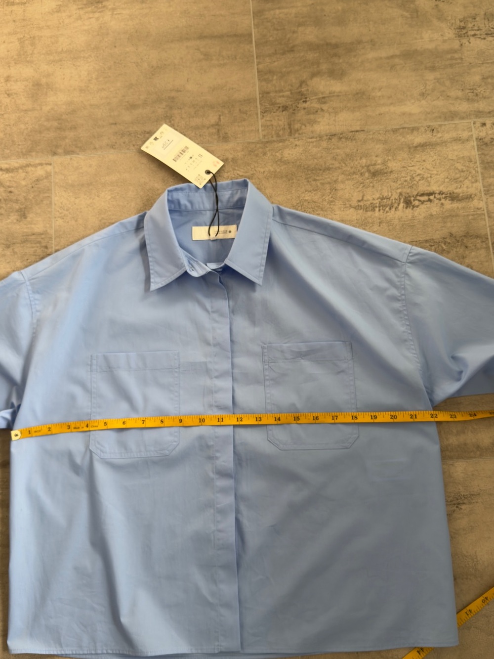 ZARA Women’s Oversized 100% Cotton Short Sleeve Shirt Blue Size S NWT - Picture 11 of 13